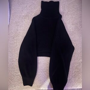 H&M Black Turtleneck Cropped Balloon-Sleeve Sweater